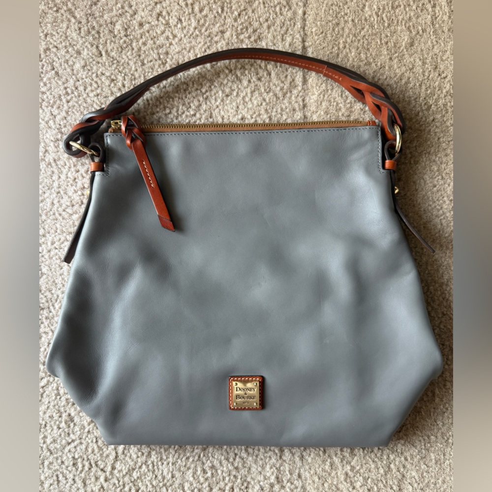 Dooney & Bourke Gray Leather Shoulder Bag Braided Strap Large Purse
